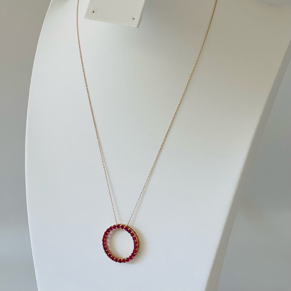 10k Gold Round Eternity Pendant Ruby Necklace, Wi… - image 4